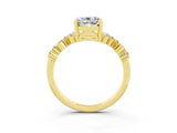 Yellow gold Cushion Cut Moissanite Scattered Round Accent Ring with Prong Setting_27