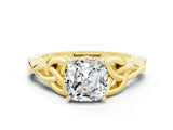 Yellow gold Cushion Cut Moissanite Solitaire Celtic Knot Ring with Four-Prong Setting_12