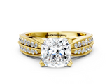 Yellow gold Cushion Cut Moissanite   Solitaire Diamond Ring with Milgrain Pavé Band and Four-Prong Setting_34
