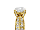 Yellow gold Cushion Cut Moissanite   Solitaire Diamond Ring with Milgrain Pavé Band and Four-Prong Setting_39