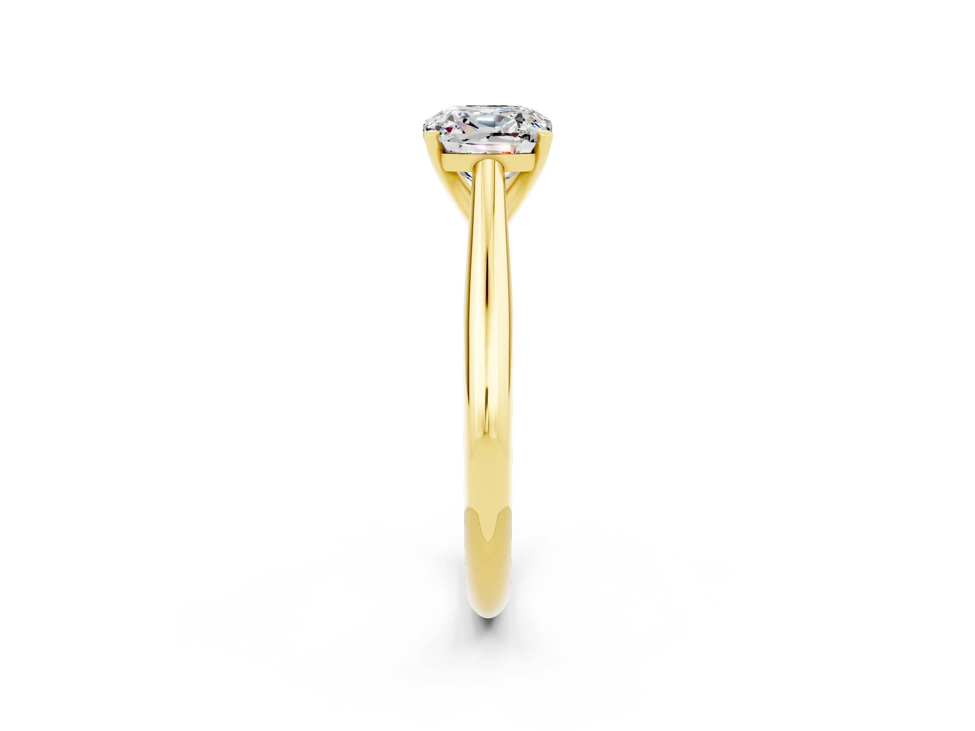 Yellow gold Cushion Cut Moissanite Solitaire Engagement Ring with Cathedral Setting and Four-Prong Mount_14
