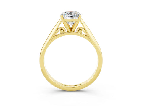 Yellow gold Cushion Cut Moissanite Solitaire Engagement Ring with Cathedral Setting and Four-Prong Mount_15