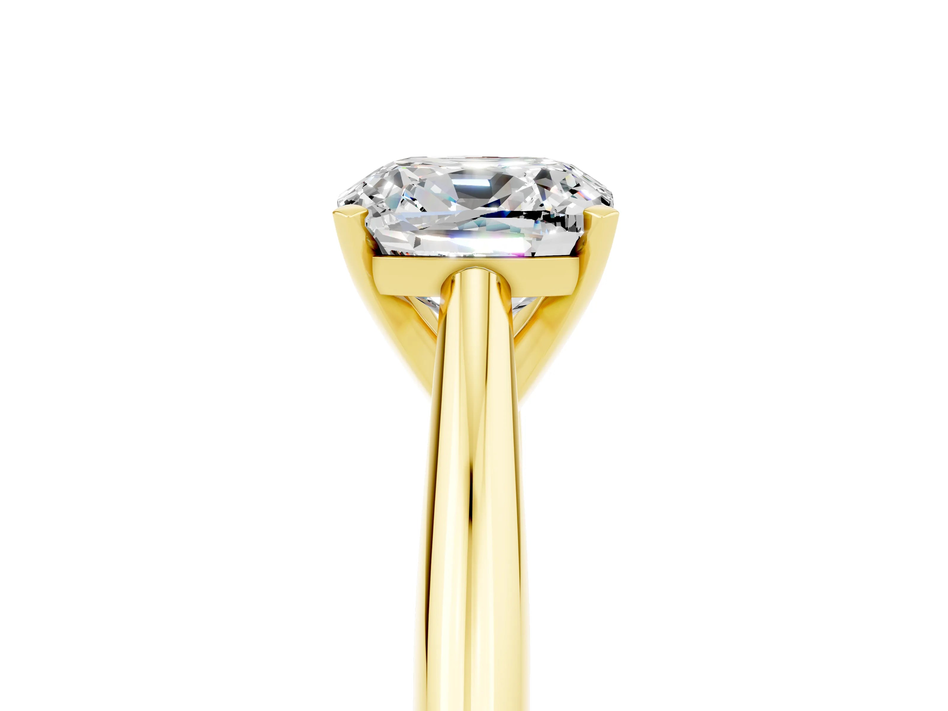 Yellow gold Cushion Cut Moissanite Solitaire Engagement Ring with Cathedral Setting and Four-Prong Mount_17