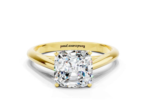 Yellow gold Cushion Cut Moissanite Solitaire Engagement Ring with Cathedral Setting and Four-Prong Mount_19