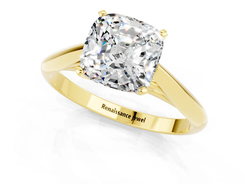 Yellow gold Cushion Cut Moissanite Solitaire Engagement Ring with Cathedral Setting and Four-Prong Mount_20