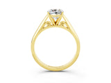Yellow gold Cushion Cut Moissanite Solitaire Engagement Ring with Cathedral Setting and Four-Prong Mount_87