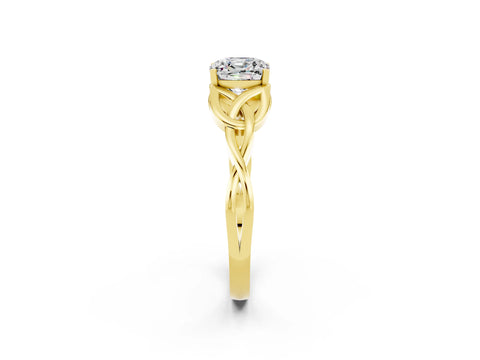 Yellow gold Cushion Cut Moissanite Solitaire Engagement Ring with Celtic Knot Band and Four-Prong Setting_2