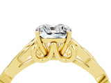 Yellow gold Cushion Cut Moissanite Solitaire Engagement Ring with Celtic Knot Band and Four-Prong Setting_4