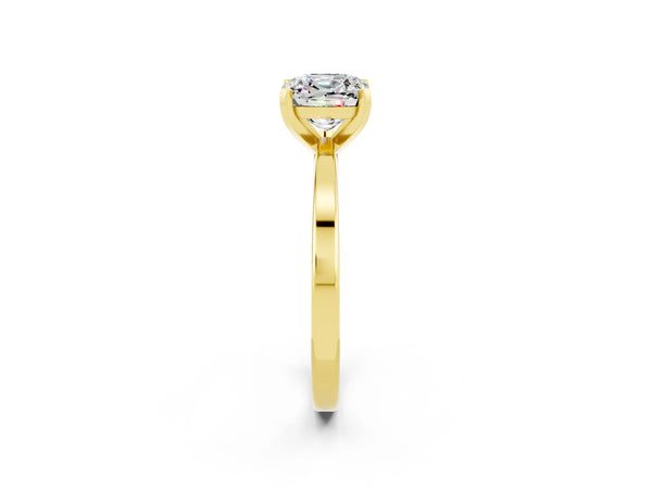 Yellow gold Cushion Cut Moissanite Solitaire Engagement Ring with Classic Band and Four-Prong Setting