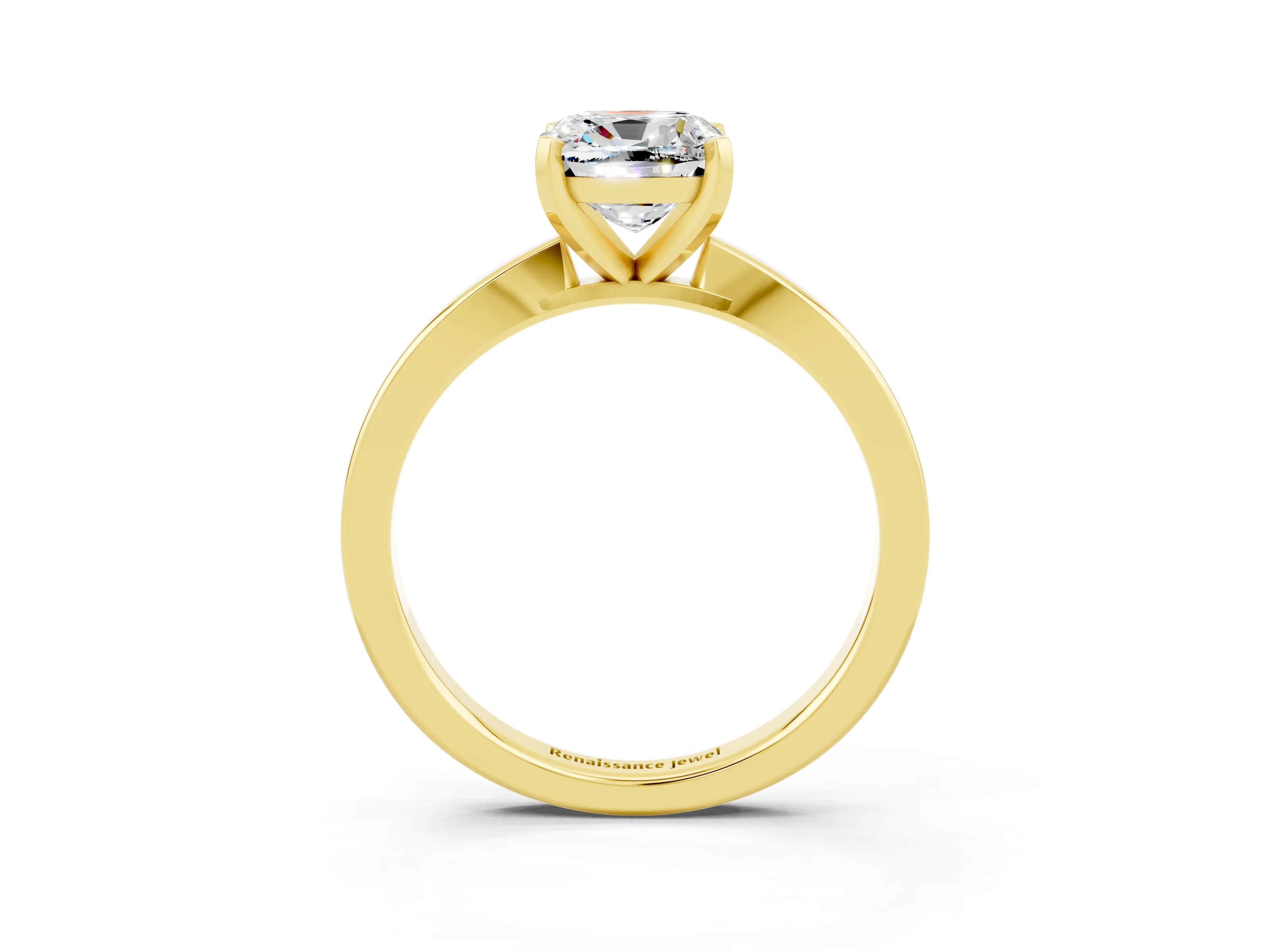 Yellow gold Cushion Cut Moissanite Solitaire Engagement Ring with Classic Band and Four-Prong Setting_27