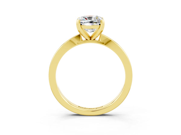 Yellow gold Cushion Cut Moissanite Solitaire Engagement Ring with Classic Band and Four-Prong Setting