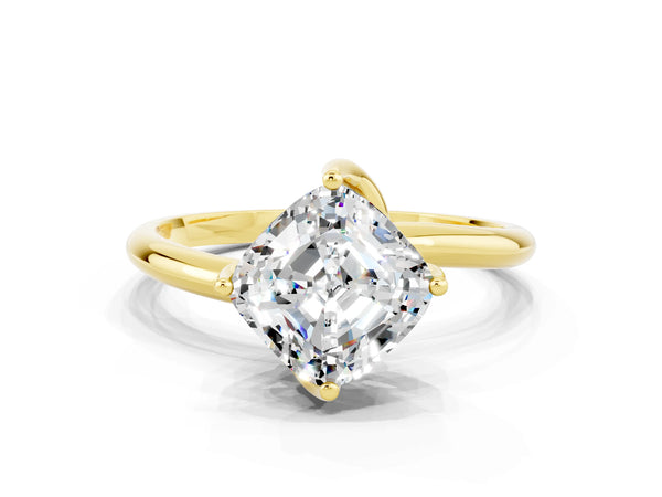 Yellow gold Cushion Cut Moissanite Solitaire Engagement Ring with Four-Prong Setting and Classic Band