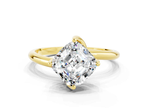Yellow gold Cushion Cut Moissanite Solitaire Engagement Ring with Four-Prong Setting and Classic Band_12
