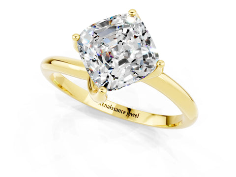 Yellow gold Cushion Cut Moissanite Solitaire Engagement Ring with Four-Prong Setting and Classic Band_13