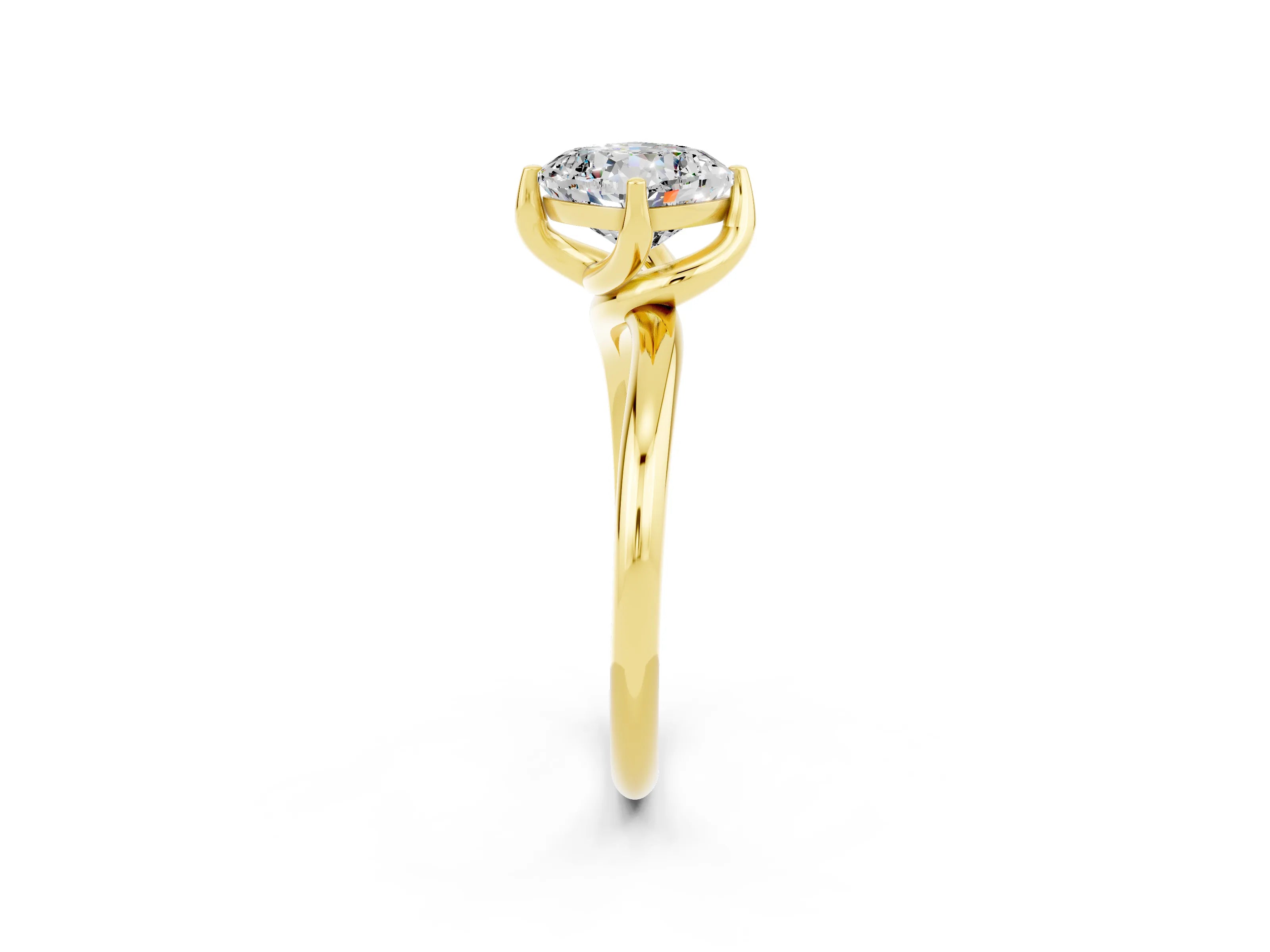 Yellow gold Cushion Cut Moissanite Solitaire Engagement Ring with Four-Prong Setting and Classic Band_14