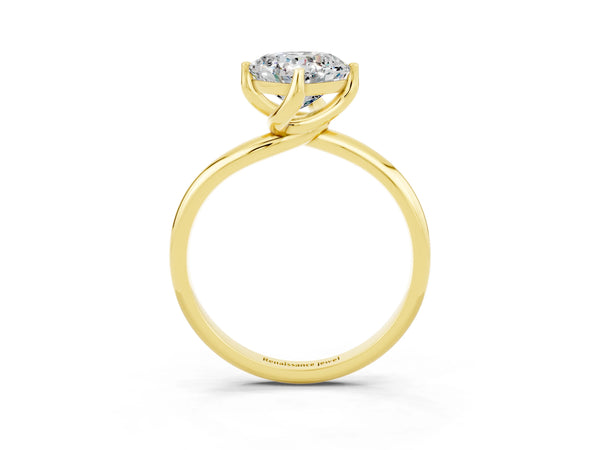 Yellow gold Cushion Cut Moissanite Solitaire Engagement Ring with Four-Prong Setting and Classic Band