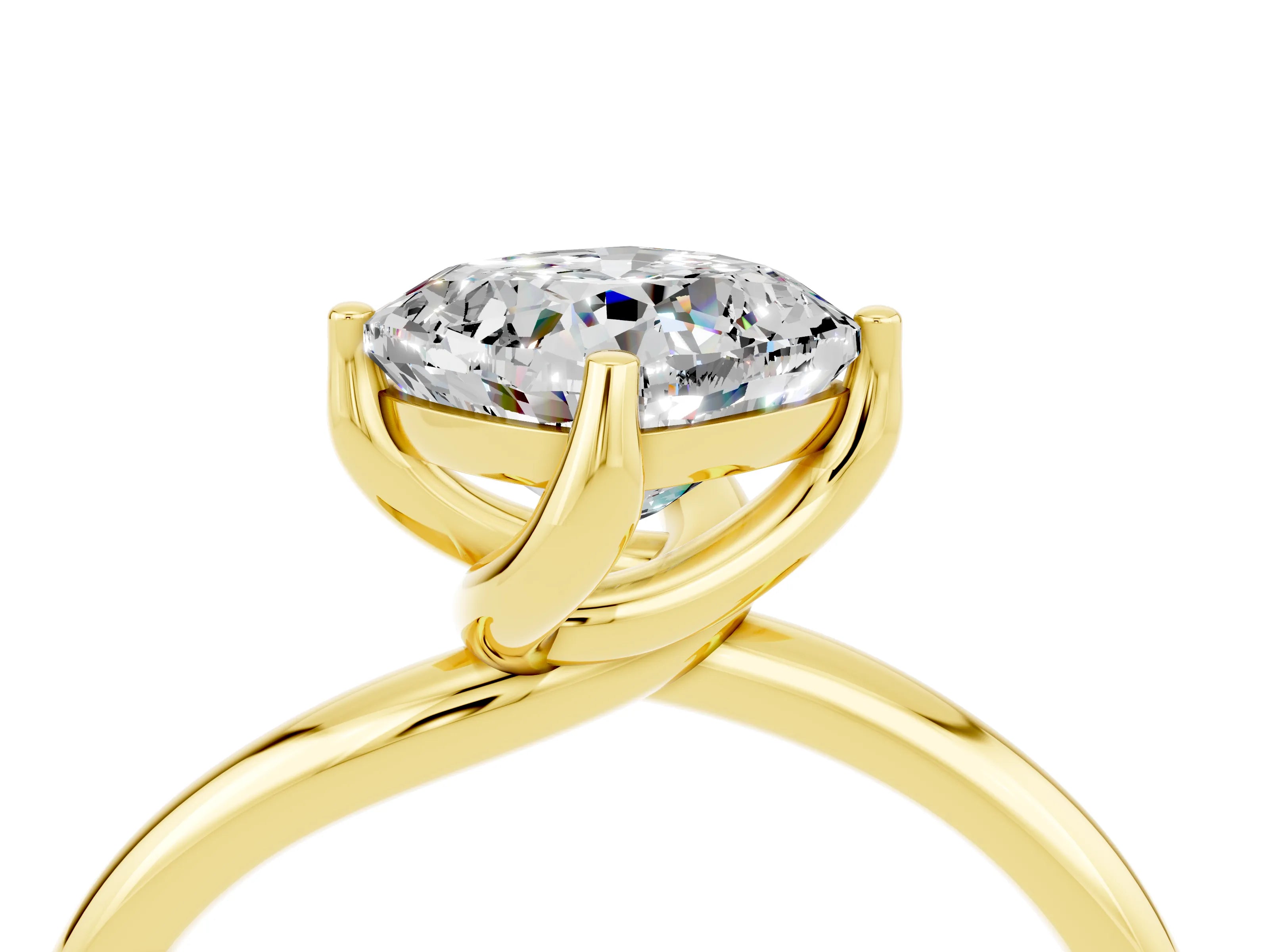 Yellow gold Cushion Cut Moissanite Solitaire Engagement Ring with Four-Prong Setting and Classic Band_16