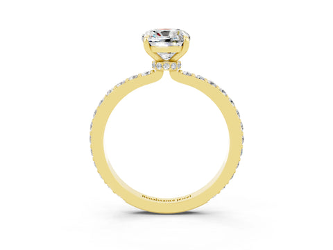 Yellow gold Cushion Cut Moissanite Solitaire Engagement Ring with Pavé Band and Four-Prong Setting_3