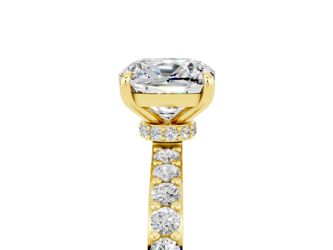 Yellow gold Cushion Cut Moissanite Solitaire Engagement Ring with Pavé Band and Four-Prong Setting_5
