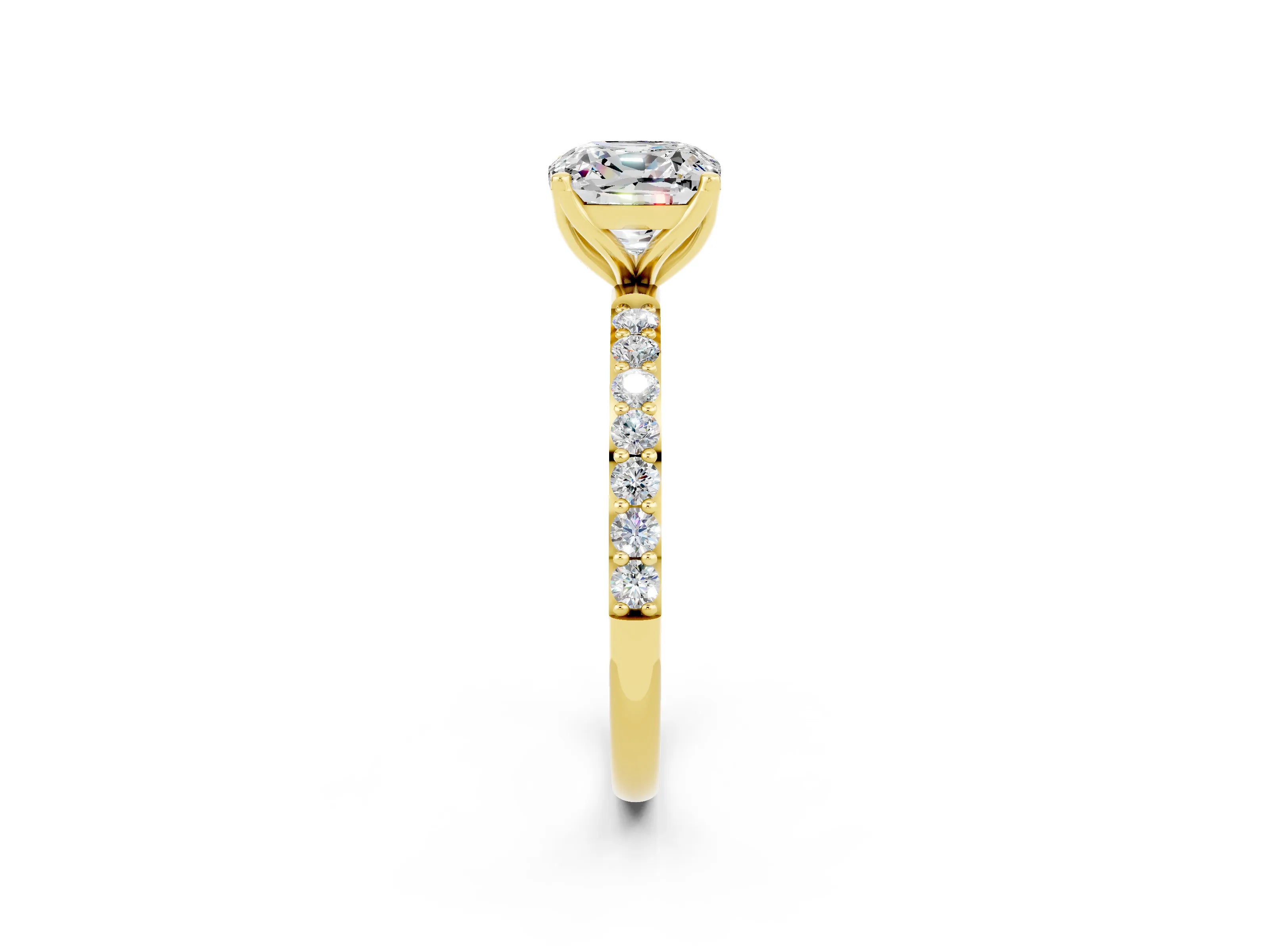 Yellow gold Cushion Cut Moissanite Solitaire Engagement Ring with Pavé Band and Prong Setting_2