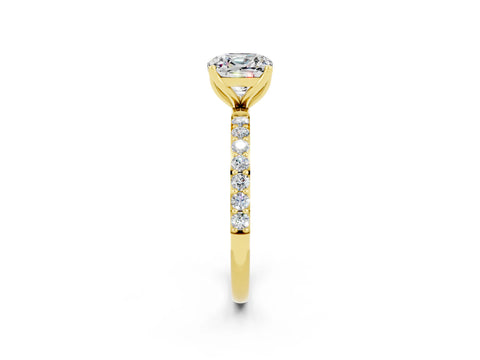 Yellow gold Cushion Cut Moissanite Solitaire Engagement Ring with Pavé Band and Prong Setting_2