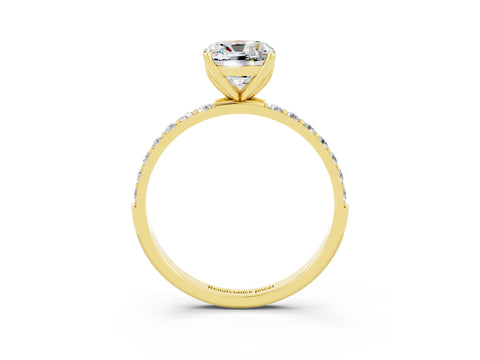 Yellow gold Cushion Cut Moissanite Solitaire Engagement Ring with Pavé Band and Prong Setting_3
