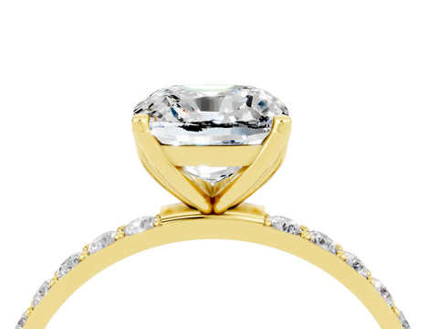 Yellow gold Cushion Cut Moissanite Solitaire Engagement Ring with Pavé Band and Prong Setting_4