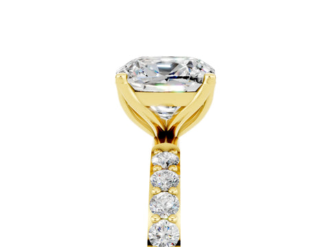 Yellow gold Cushion Cut Moissanite Solitaire Engagement Ring with Pavé Band and Prong Setting_5