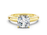 Yellow gold Cushion Cut Moissanite Solitaire Engagement Ring with Round Band and Four-Prong Setting