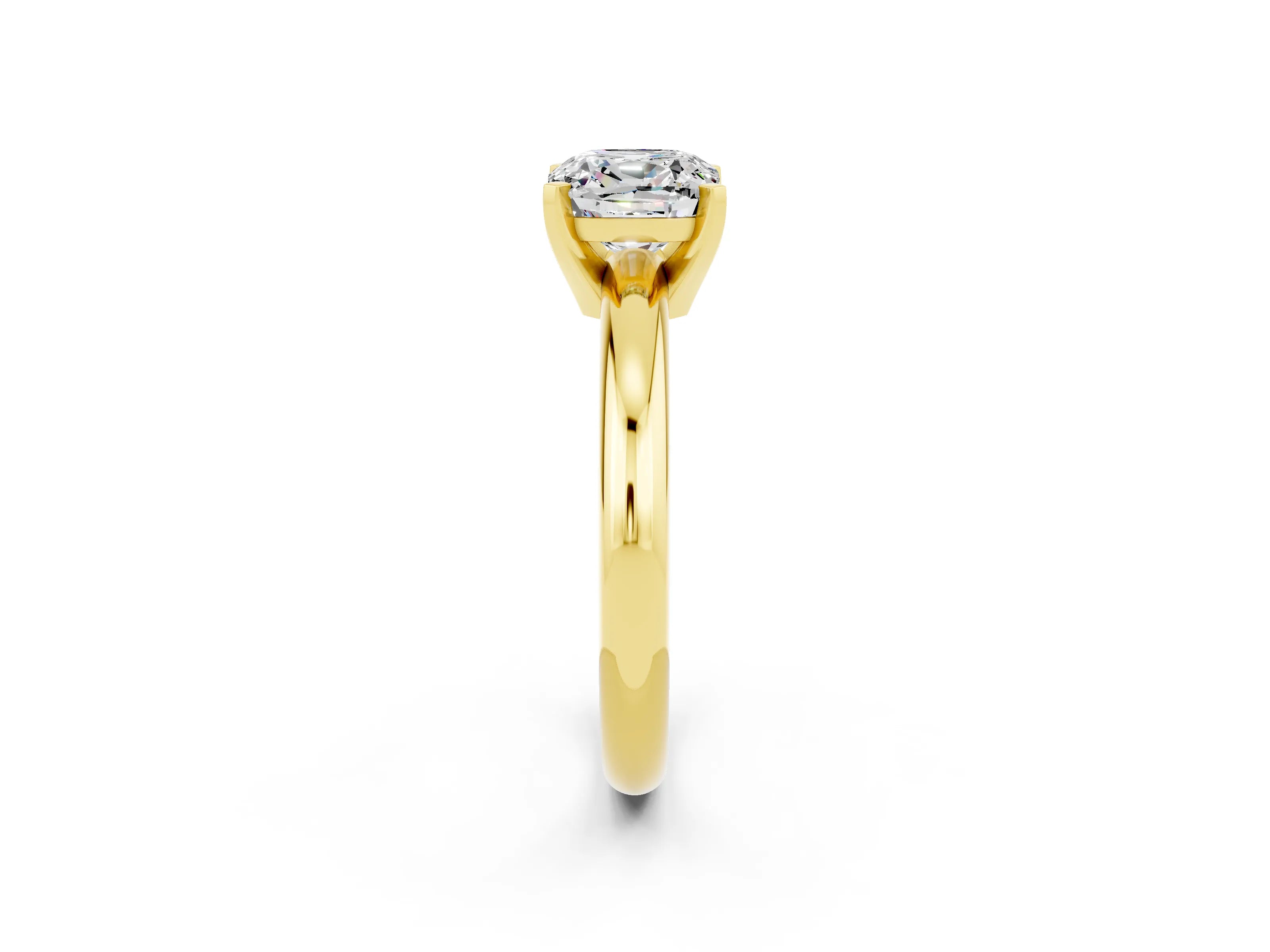 Yellow gold Cushion Cut Moissanite Solitaire Engagement Ring with Round Band and Four-Prong Setting_2