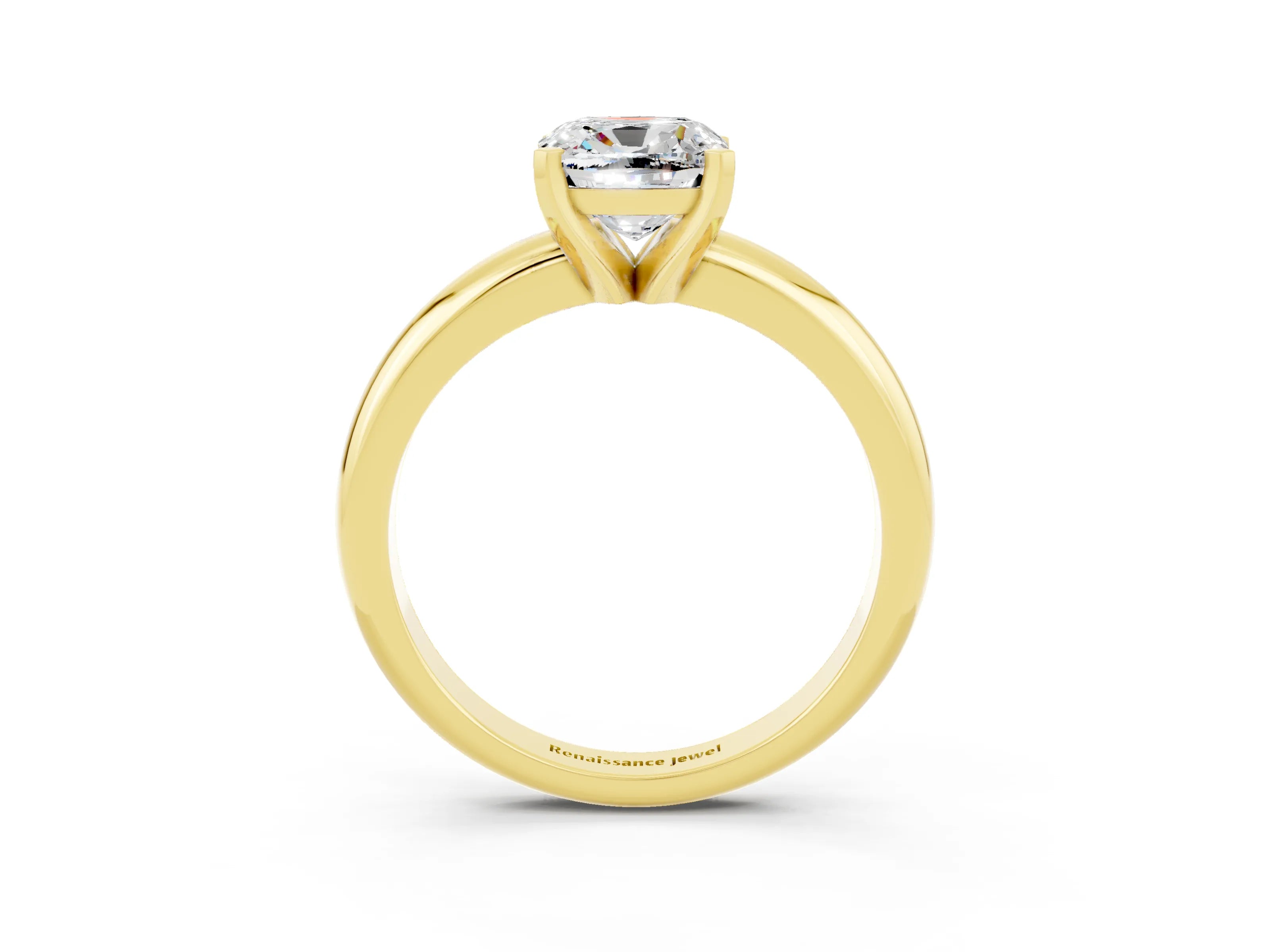 Yellow gold Cushion Cut Moissanite Solitaire Engagement Ring with Round Band and Four-Prong Setting_3