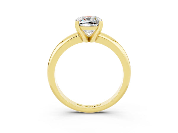 Yellow gold Cushion Cut Moissanite Solitaire Engagement Ring with Round Band and Four-Prong Setting