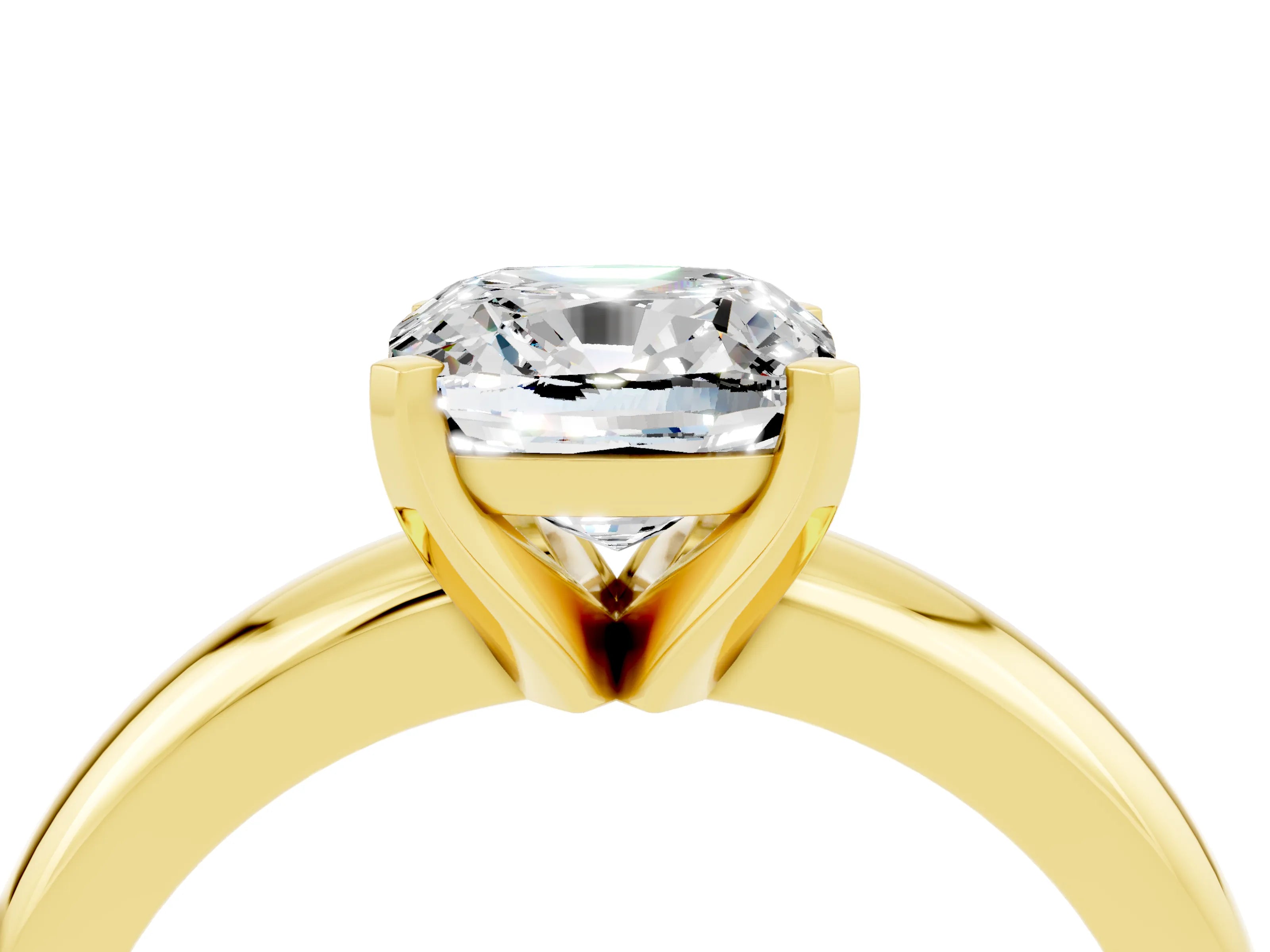Yellow gold Cushion Cut Moissanite Solitaire Engagement Ring with Round Band and Four-Prong Setting_4