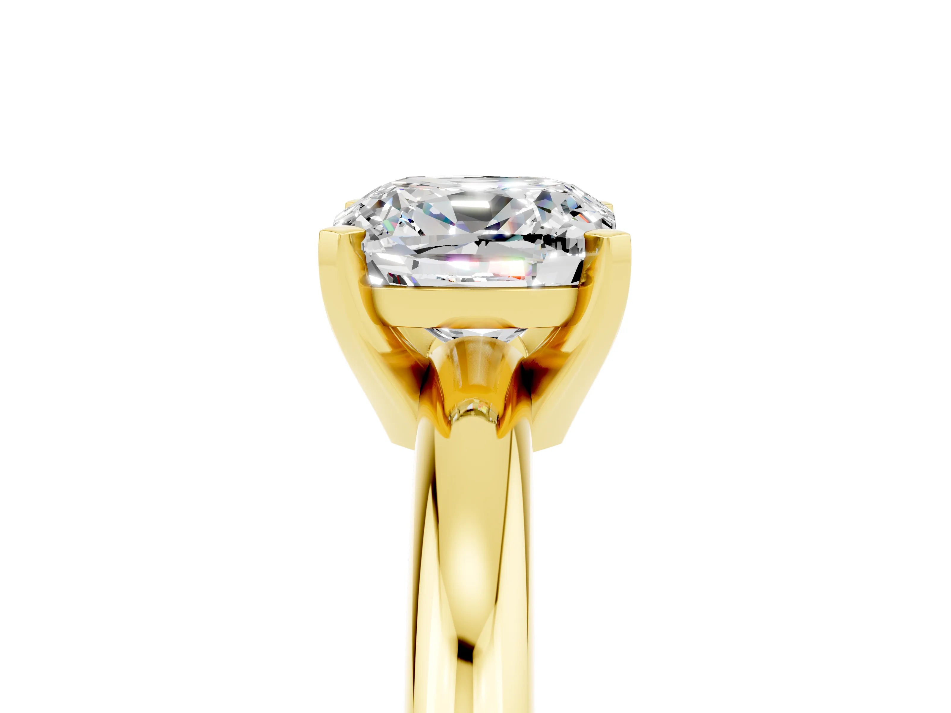Yellow gold Cushion Cut Moissanite Solitaire Engagement Ring with Round Band and Four-Prong Setting_5