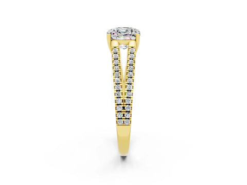 Yellow gold Cushion Cut Moissanite Solitaire Engagement Ring with Split Shank Pavé Band_2