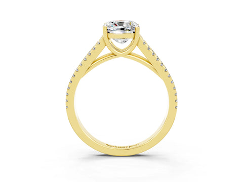 Yellow gold Cushion Cut Moissanite Solitaire Engagement Ring with Split Shank Pavé Band_3