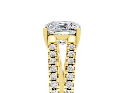Yellow gold Cushion Cut Moissanite Solitaire Engagement Ring with Split Shank Pavé Band_5