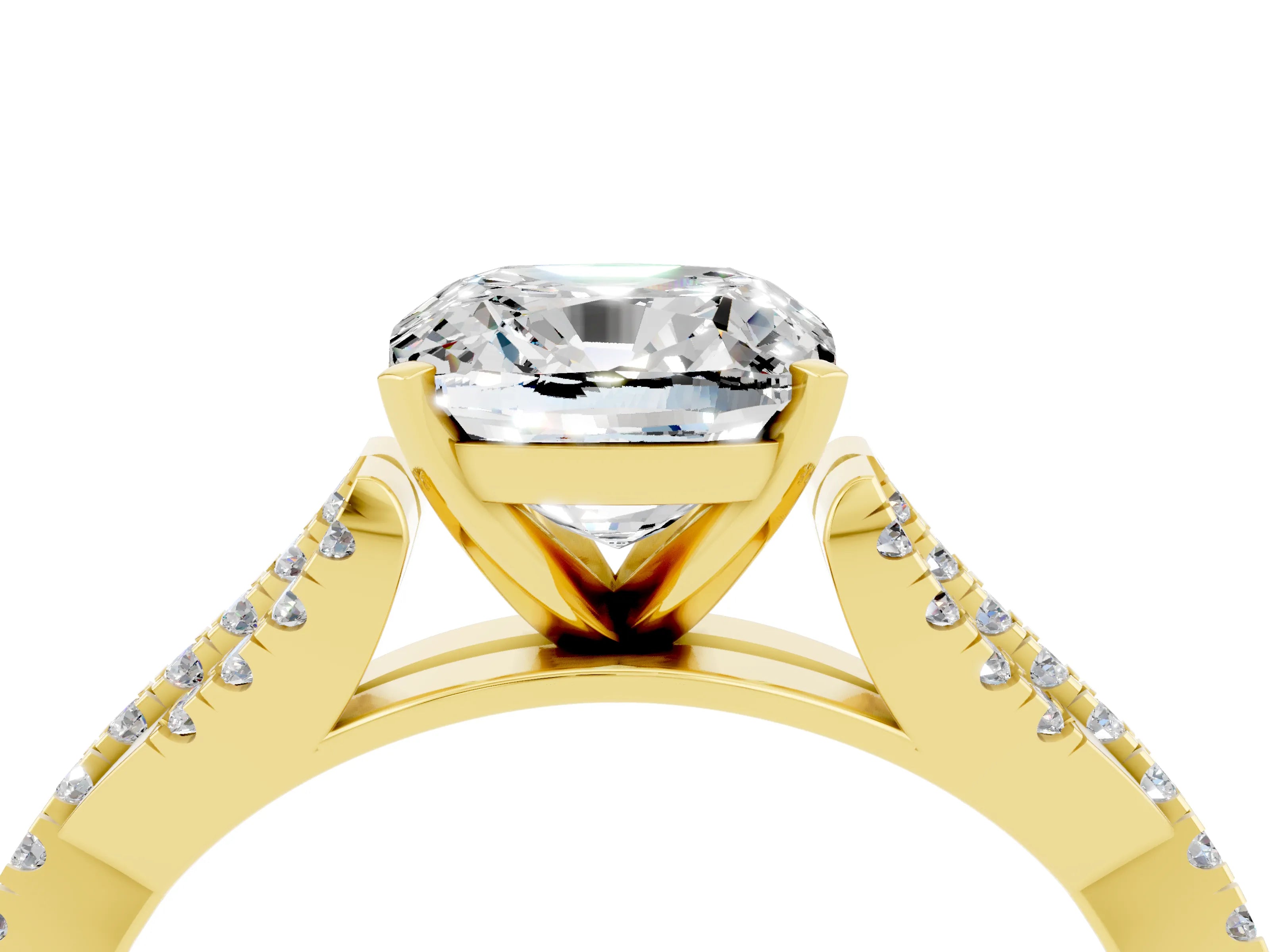 Yellow gold Cushion Cut Moissanite Solitaire Engagement Ring with Twisted Pavé Band and Four-Prong Setting_16