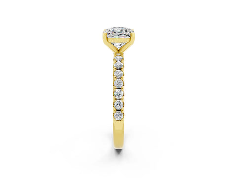 Yellow gold Cushion Cut Moissanite Solitaire Pavé Band with Four-Prong Setting_2