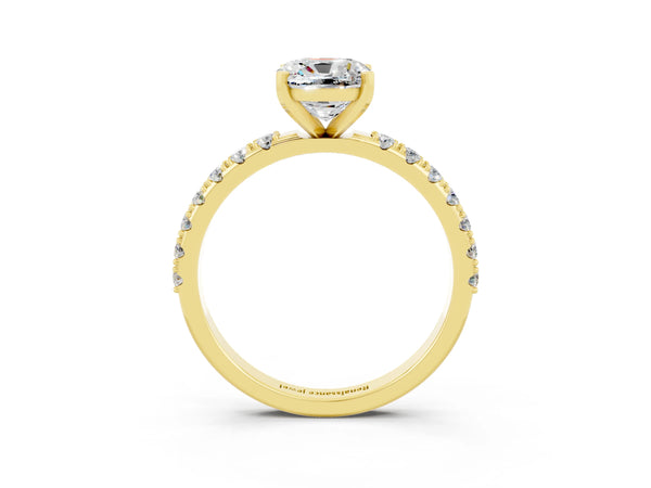Yellow gold Cushion Cut Moissanite Solitaire Pavé Band with Four-Prong Setting