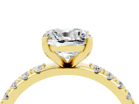 Yellow gold Cushion Cut Moissanite Solitaire Pavé Band with Four-Prong Setting_4