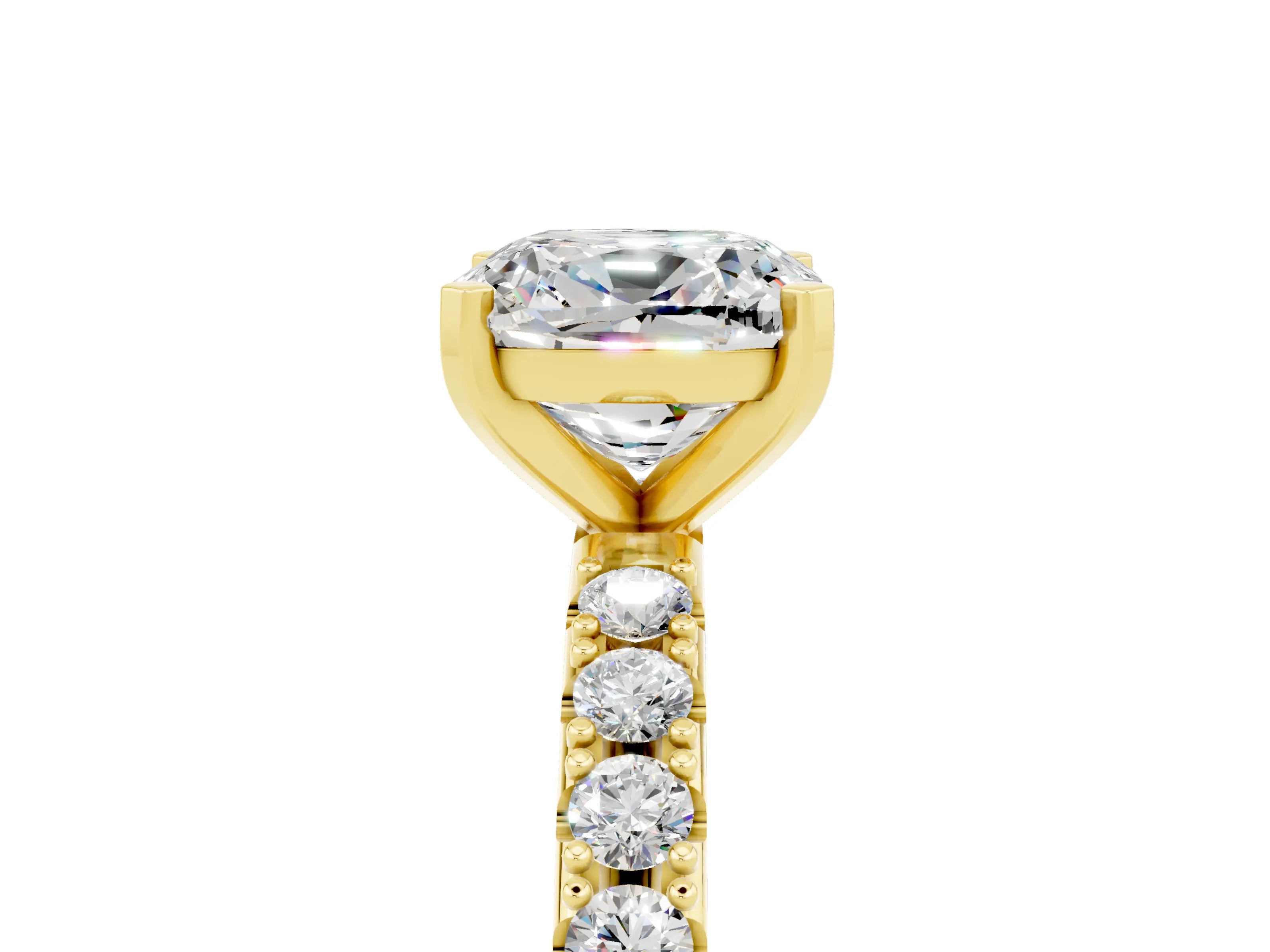 Yellow gold Cushion Cut Moissanite Solitaire Pavé Band with Four-Prong Setting_5
