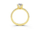 Yellow gold Cushion Cut Moissanite Solitaire Pavé Engagement Ring with Round Band and Prong Setting_101
