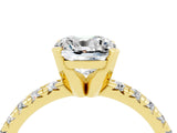 Yellow gold Cushion Cut Moissanite Solitaire Pavé Engagement Ring with Round Band and Prong Setting_102