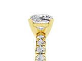 Yellow gold Cushion Cut Moissanite Solitaire Pavé Engagement Ring with Round Band and Prong Setting_103