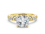 Yellow gold Cushion Cut Moissanite Solitaire Pavé Engagement Ring with Round Band and Prong Setting_98