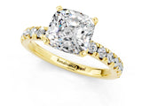 Yellow gold Cushion Cut Moissanite Solitaire Pavé Engagement Ring with Round Band and Prong Setting_99