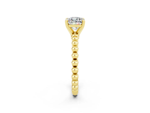Yellow gold Cushion Cut Moissanite Solitaire Ring with Beaded Band and Prong Setting_2