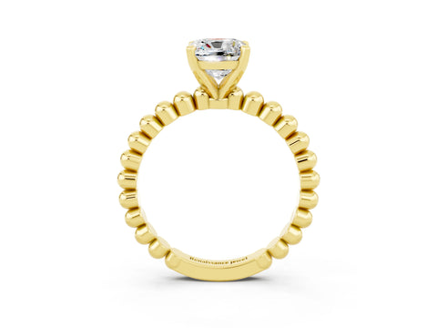 Yellow gold Cushion Cut Moissanite Solitaire Ring with Beaded Band and Prong Setting_3