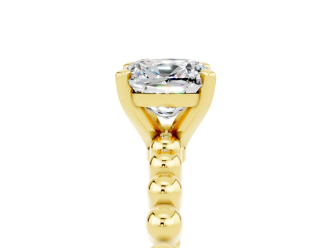 Yellow gold Cushion Cut Moissanite Solitaire Ring with Beaded Band and Prong Setting_5